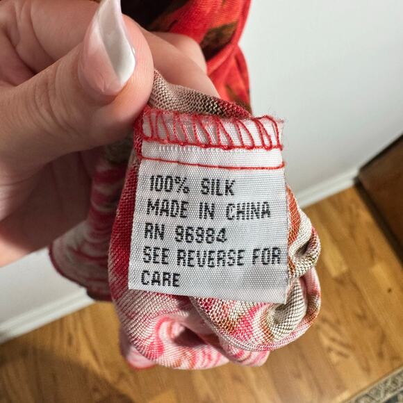 Fiori Di Zucca Silk Wrap Dress Women S Red Orange Leaf Print Knee Length Career - Picture 6 of 11